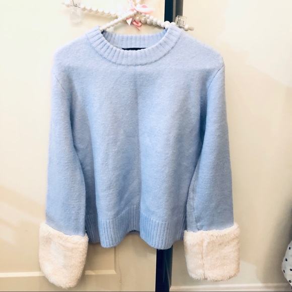 Zara Baby Blue Sweater With Fur Cuff 